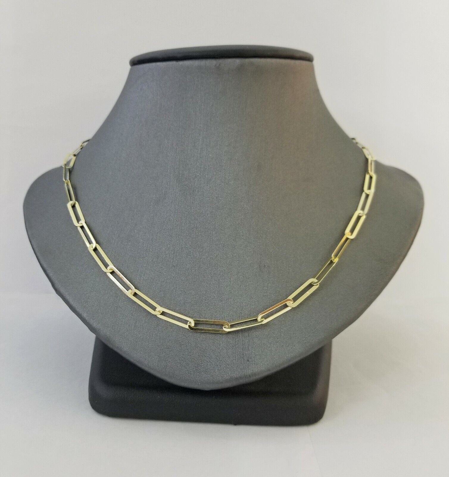 Real 10k Women Paperclip Chain 4mm 16" lobster Clasp Yellow Gold Necklace - GoldenlinQ