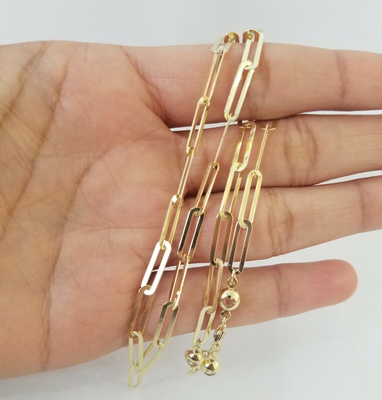 Real 10k Women Paperclip Necklace 20" 4mm lobster Clasp Yellow Gold Chain - GoldenlinQ