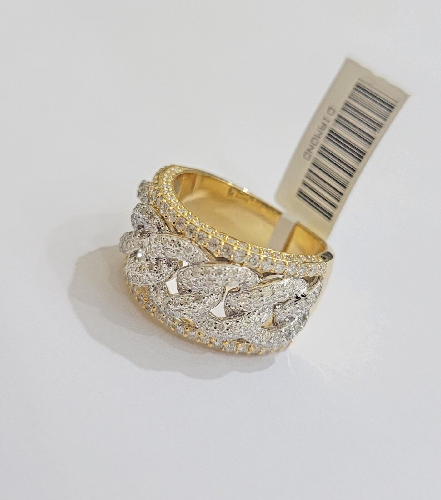 Real 10k Yellow Diamond Miami cuban Link Ring Mens Band 2.5 Ct Round Cut GENUINE - GoldenlinQ