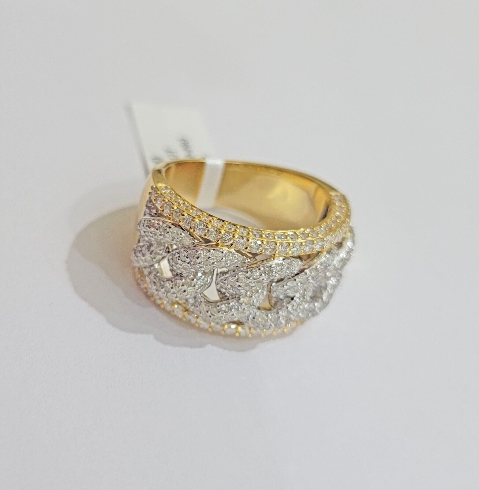 Real 10k Yellow Diamond Miami cuban Link Ring Mens Band 2.5 Ct Round Cut GENUINE - GoldenlinQ