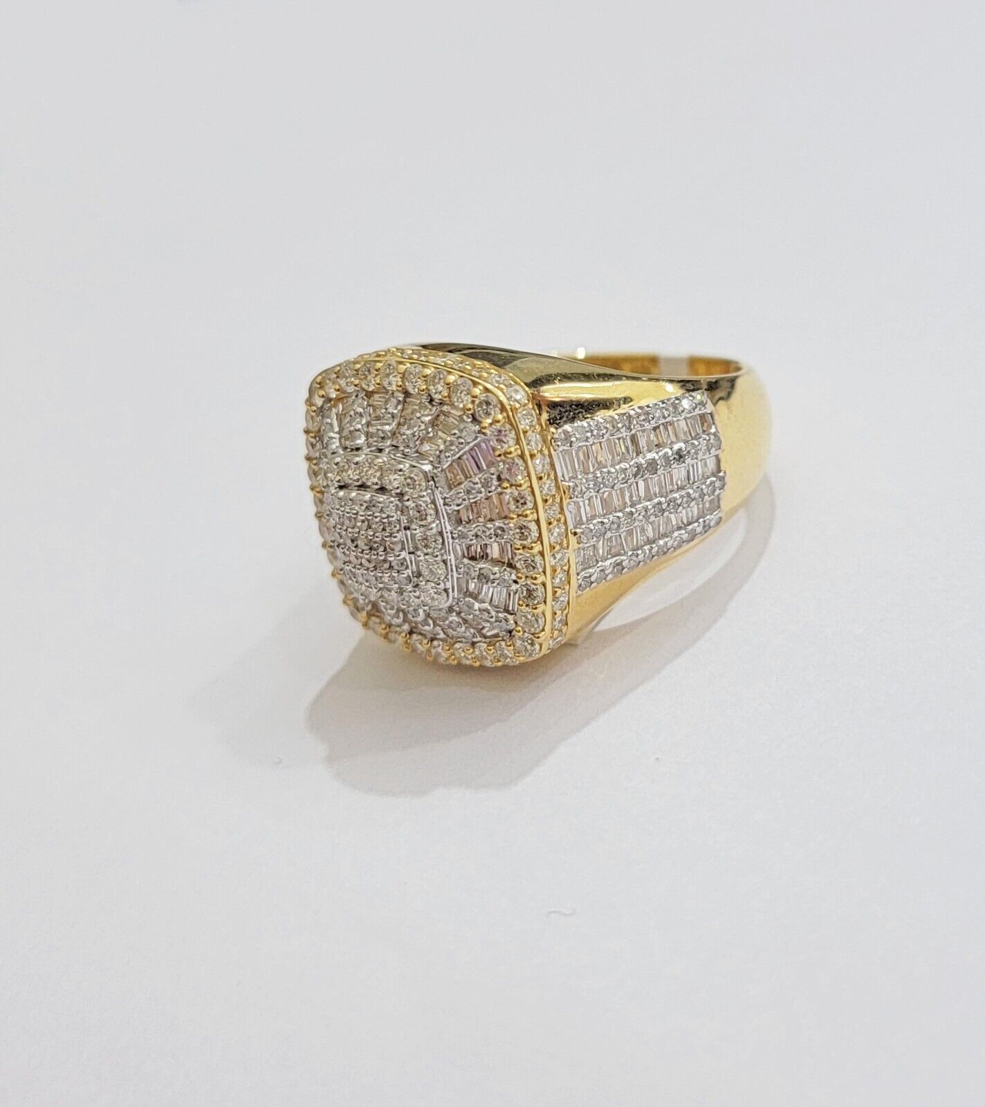Real 10k Yellow Diamond Ring Mens Band 3.40 Ct Round Cut & Baguette GENUINE - GoldenlinQ
