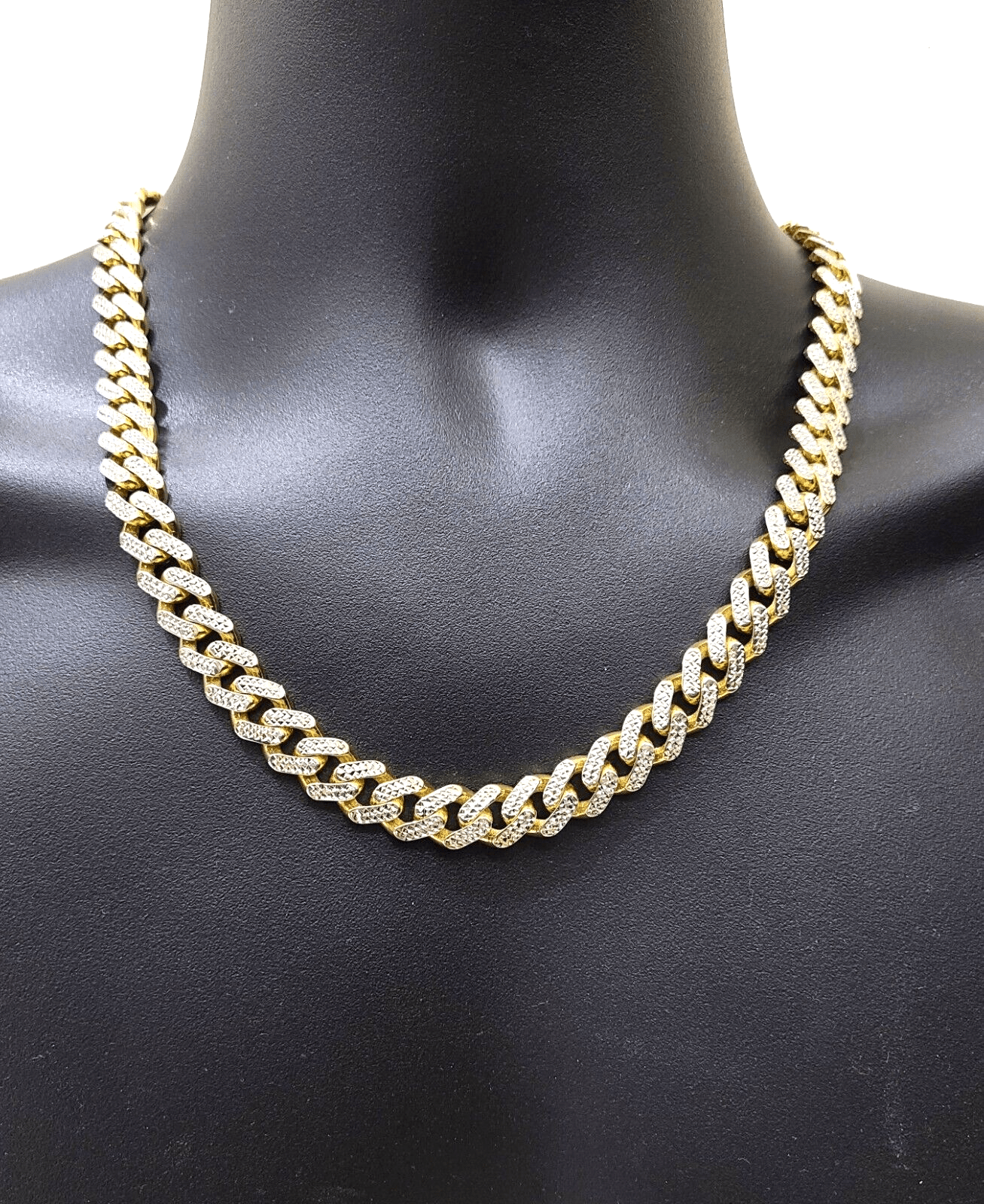 Real 10k Yellow Gold 10mm Monaco Chain Diamond Cut 22" inch Necklace - GoldenlinQ