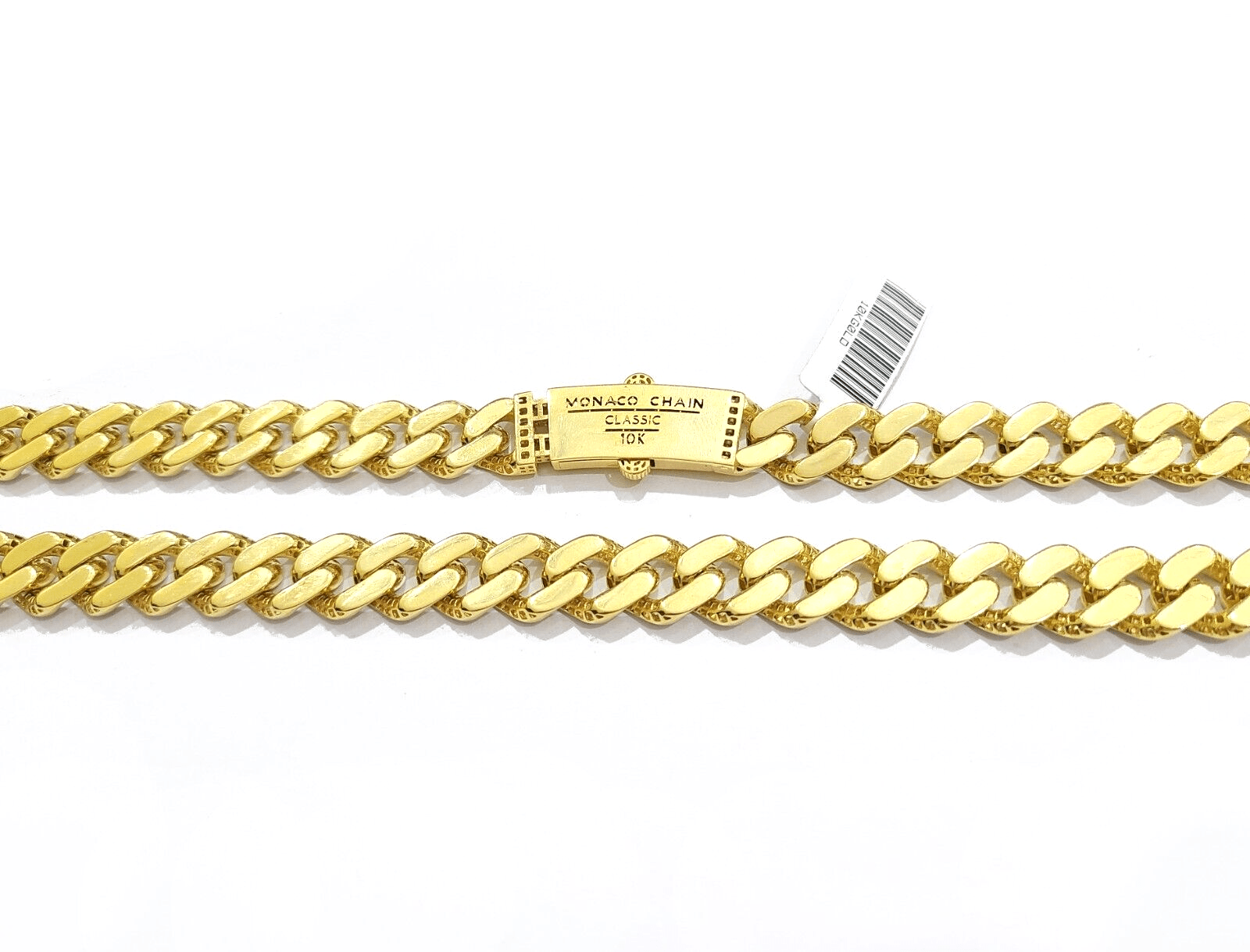 Real 10k Yellow Gold 10mm Monaco Chain Diamond Cut 22" inch Necklace - GoldenlinQ