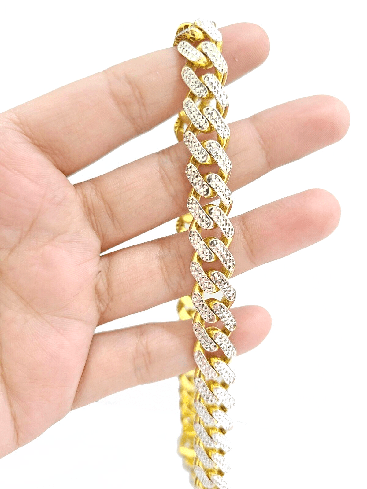 Real 10k Yellow Gold 10mm Monaco Chain Diamond Cut 22" inch Necklace - GoldenlinQ