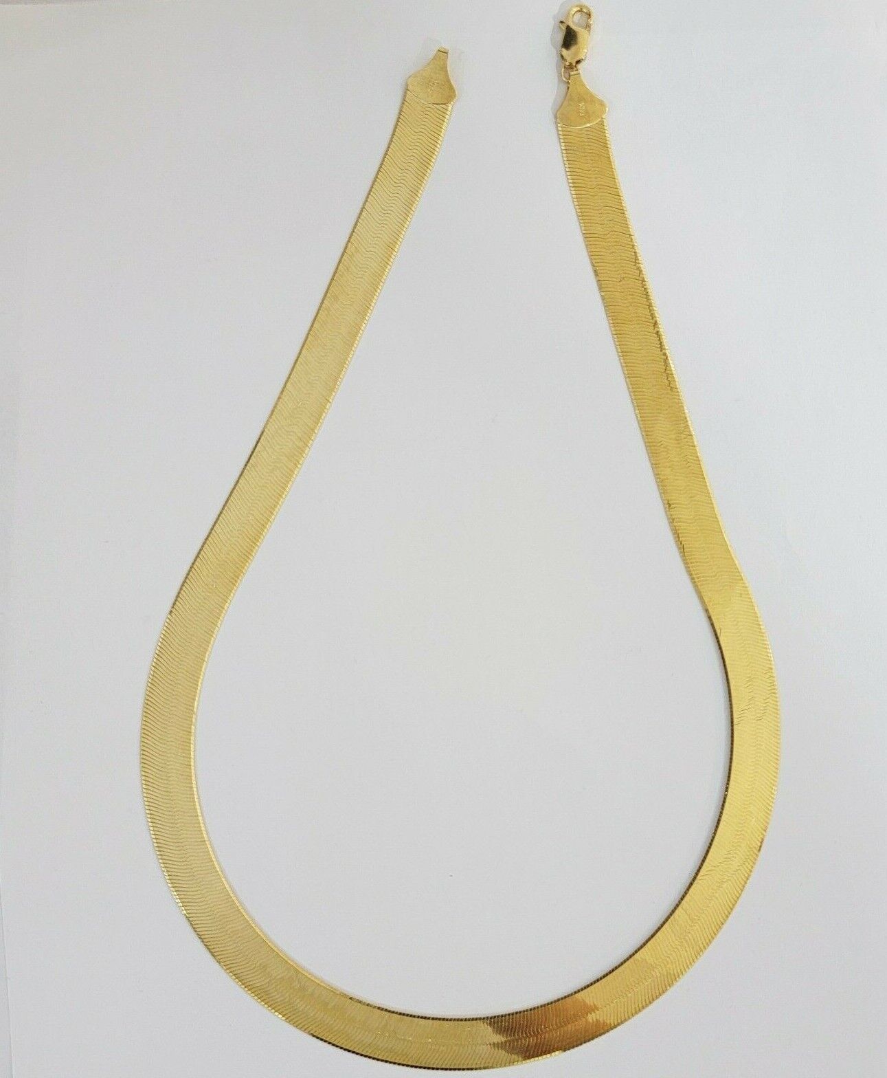 Real 10k Yellow Gold 12mm Herring Bone Chain Necklace 18'' Inch Lobster lock - GoldenlinQ