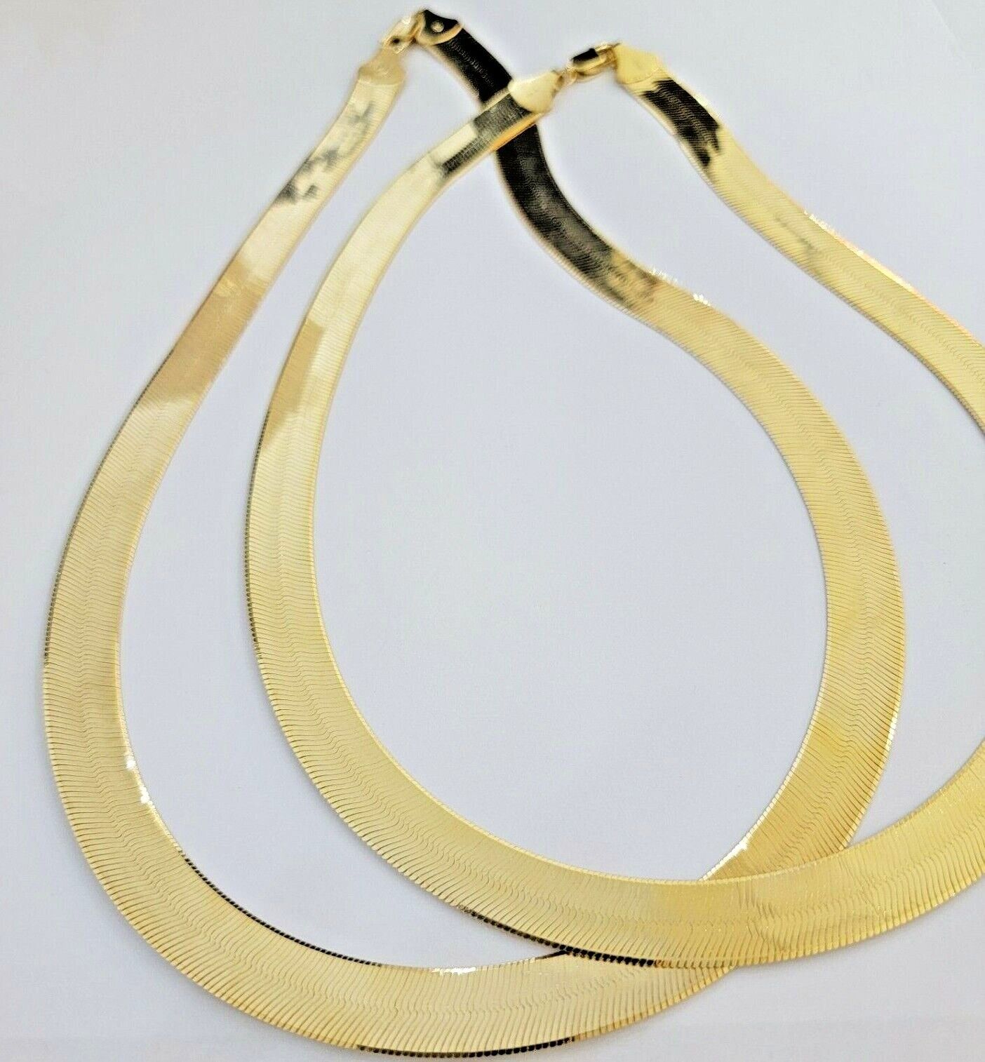 Real 10k Yellow Gold 12mm Herring Bone Chain Necklace 18'' Inch Lobster lock - GoldenlinQ