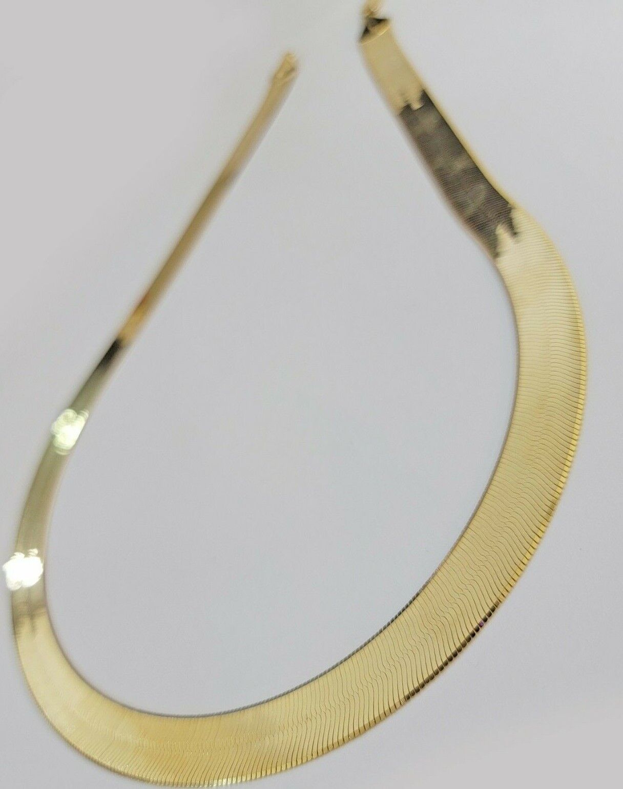 Real 10k Yellow Gold 12mm Herring Bone Chain Necklace 20'' Inch Lobster lock - GoldenlinQ