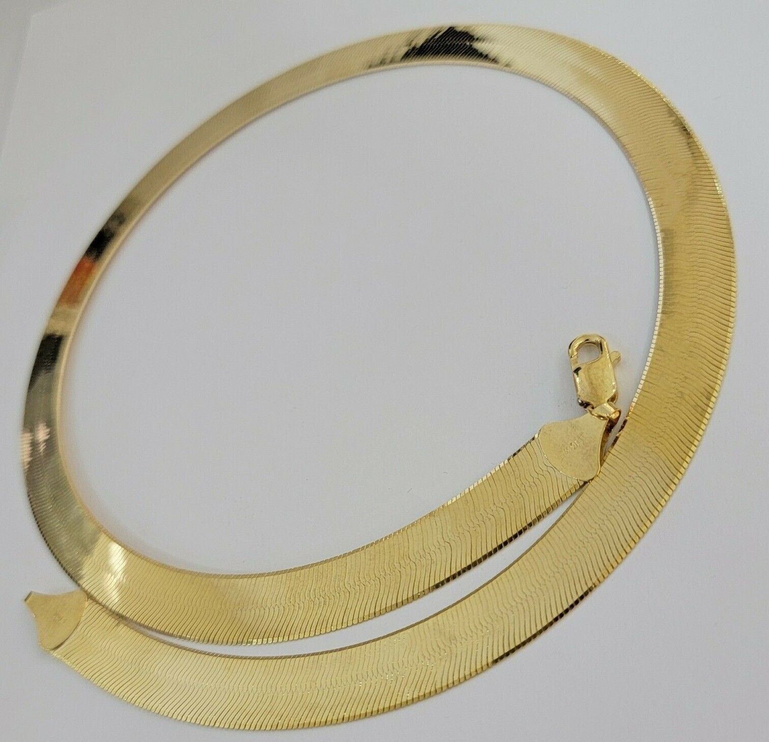 Real 10k Yellow Gold 12mm Herring Bone Chain Necklace 20'' Inch Lobster lock - GoldenlinQ