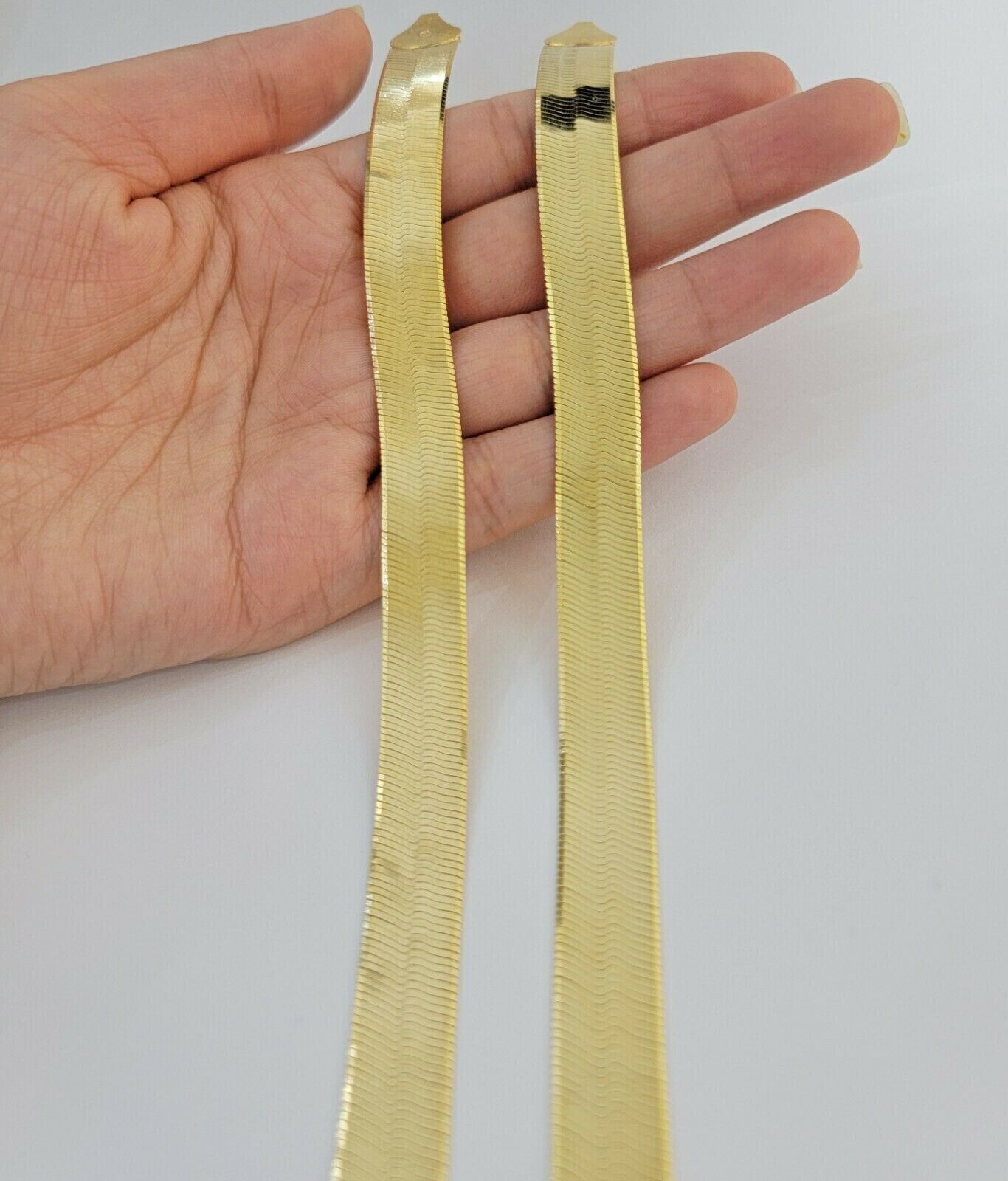 Real 10k Yellow Gold 12mm Herringbone Chain Necklace 24'' Inch Lobster lock Mens - GoldenlinQ