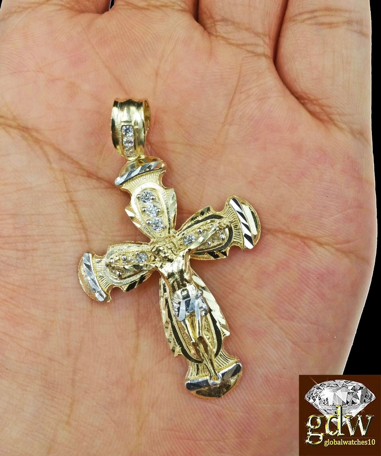 Real 10k Yellow Gold 2 Inch Jesus Charm/Pendant with Diamond Cuts for Men/Women. - GoldenlinQ