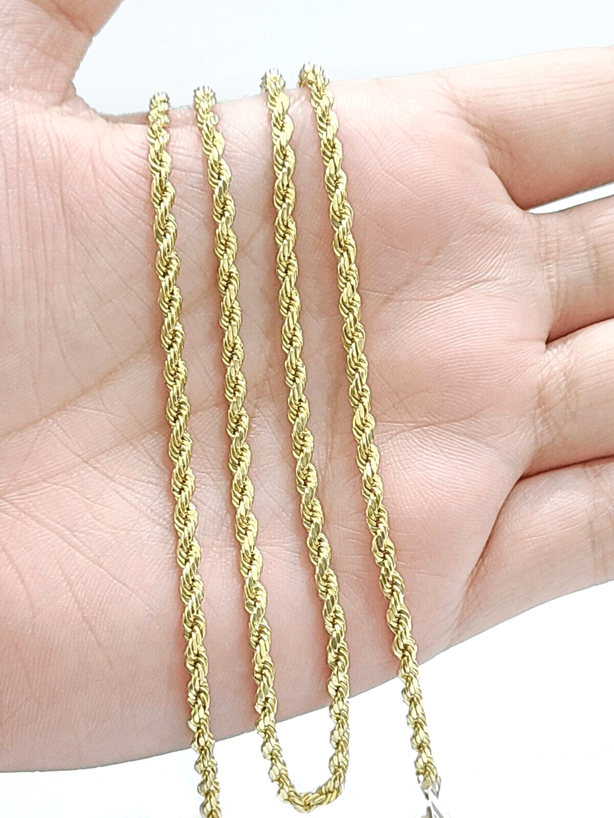 Real 10k Yellow Gold 3mm Rope Chain 26" inch Necklace Praying Hand Charm Cross - GoldenlinQ