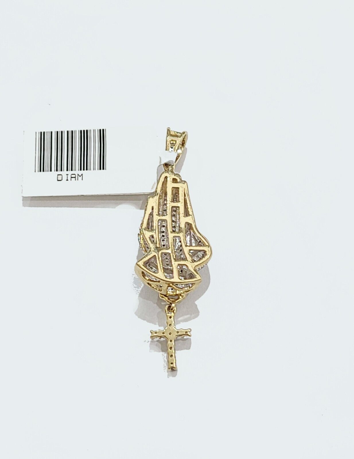 Real 10k Yellow Gold 3mm Rope Chain 26" inch Necklace Praying Hand Charm Cross - GoldenlinQ