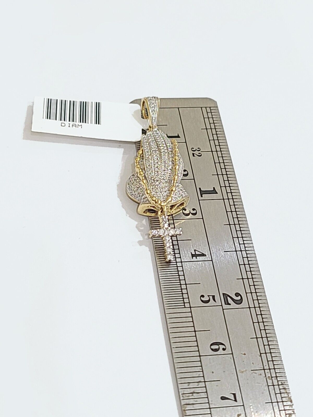 Real 10k Yellow Gold 3mm Rope Chain 26" inch Necklace Praying Hand Charm Cross - GoldenlinQ