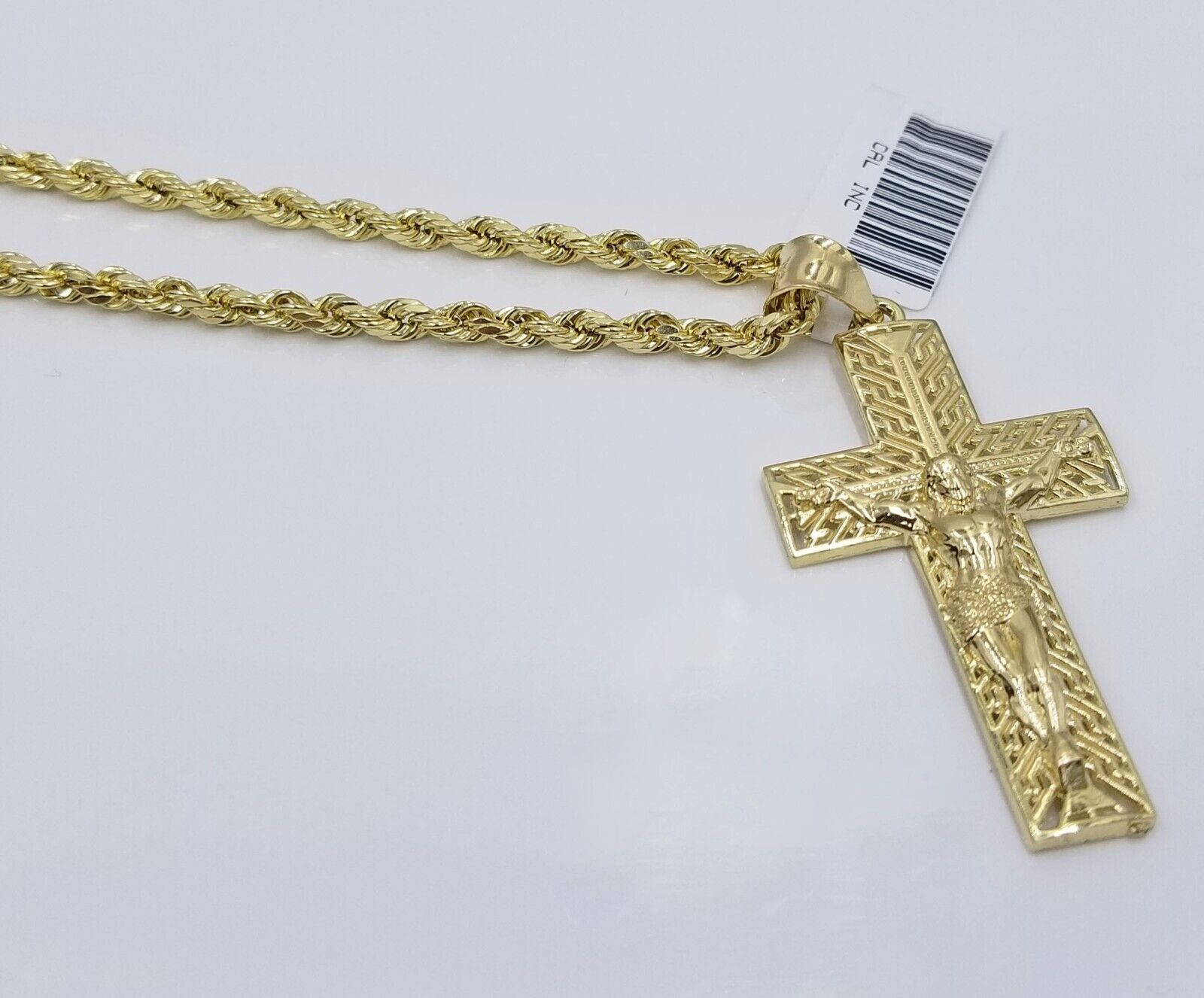 Real 10k Yellow Gold 3mm Rope Chain Cross Pendant 20" inch Necklace , Men Women - GoldenlinQ