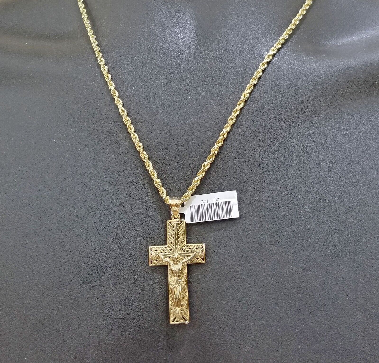 Real 10k Yellow Gold 3mm Rope Chain Cross Pendant 20" inch Necklace , Men Women - GoldenlinQ