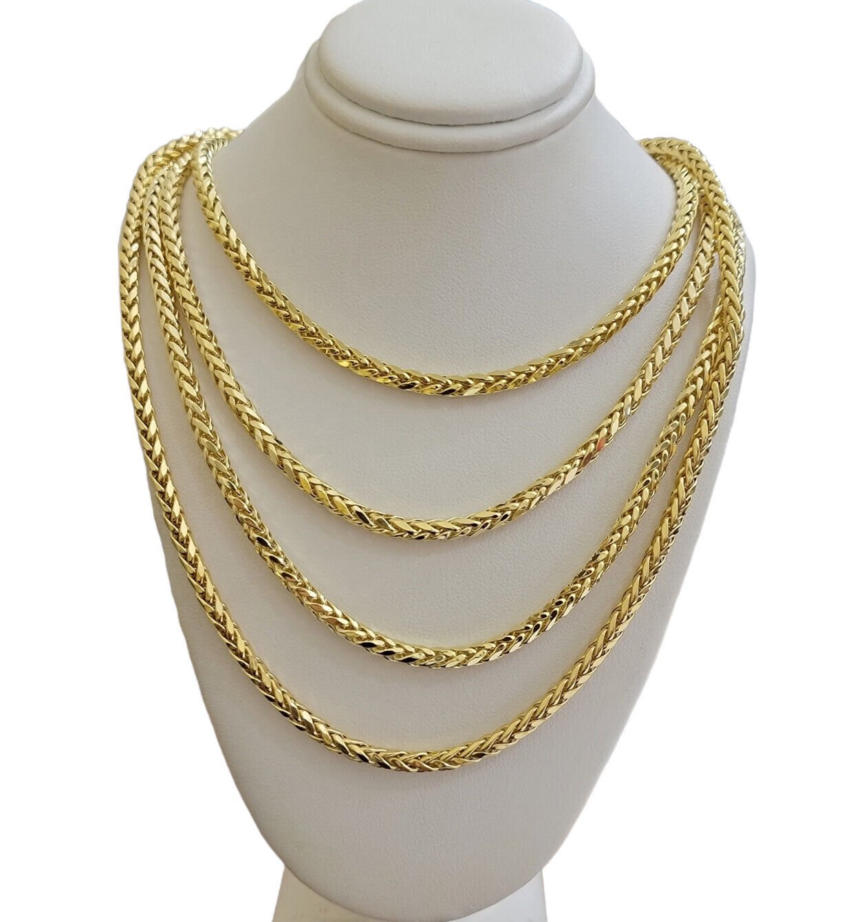 Real 10K Yellow Gold 4mm Wheat Palm Franco Spiga Chain Necklace 16" - 30" Hollow - GoldenlinQ
