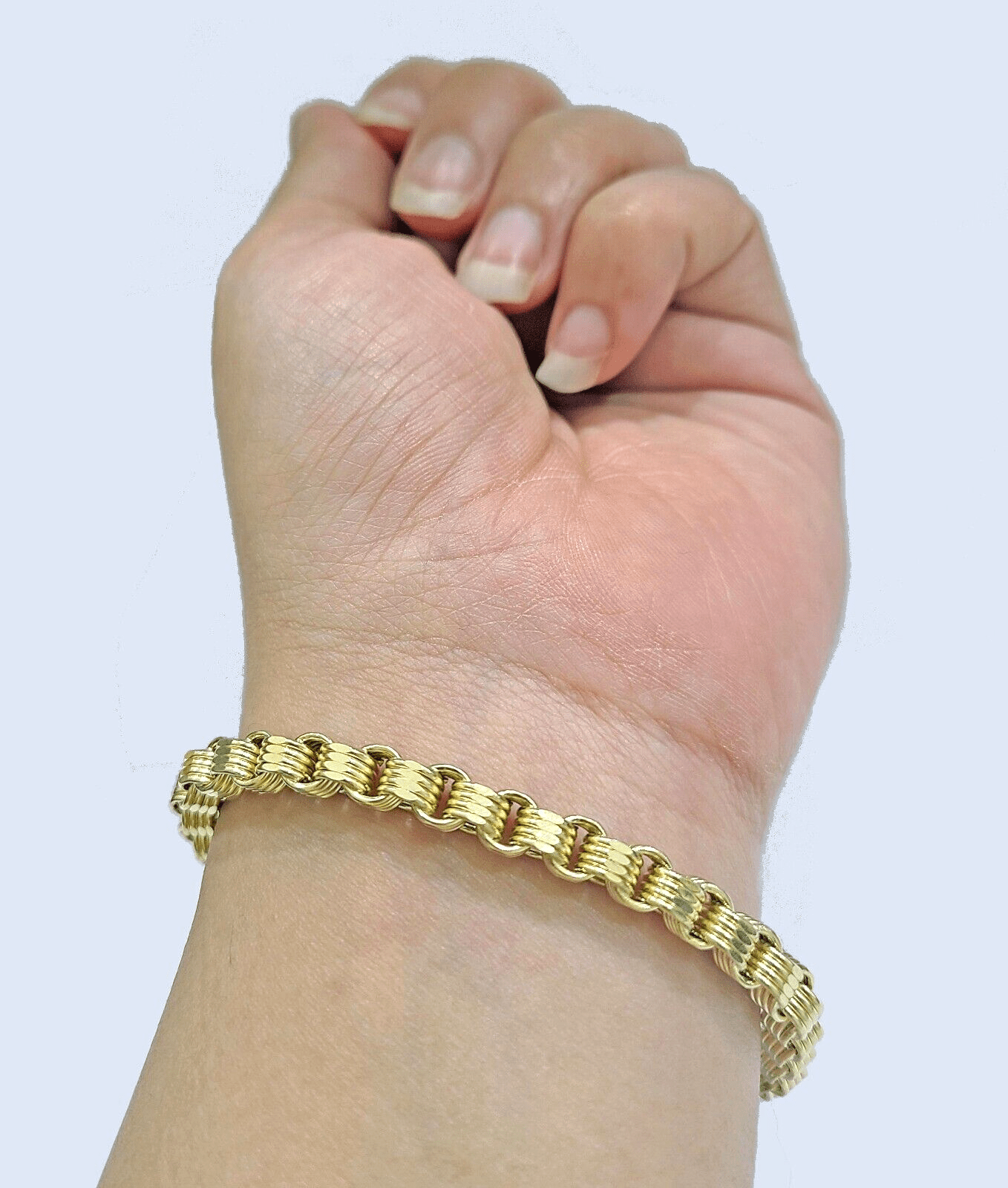 Real 10k Yellow Gold 5mm Box Byzantine Bracelet 8" inch 10kt Unisex Men Women - GoldenlinQ
