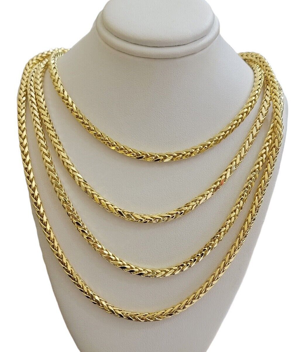 Real 10K Yellow Gold 5mm Wheat Palm Franco Spiga Chain Necklace 16" - 30" Hollow - GoldenlinQ