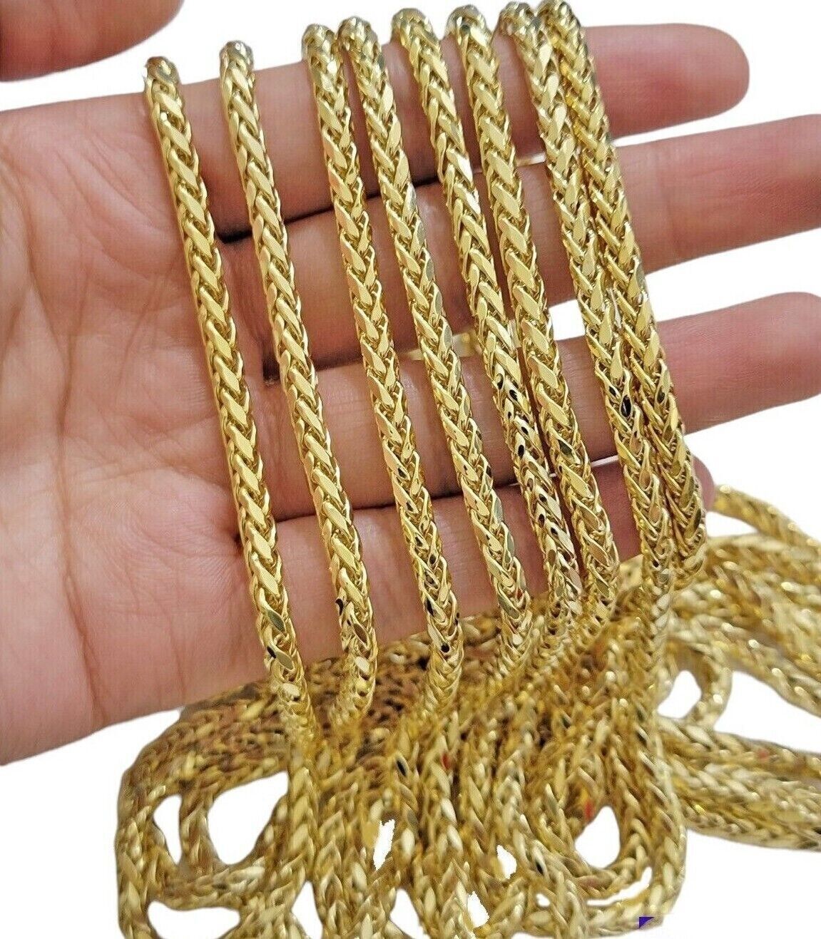 Real 10K Yellow Gold 5mm Wheat Palm Franco Spiga Chain Necklace 16" - 30" Hollow - GoldenlinQ