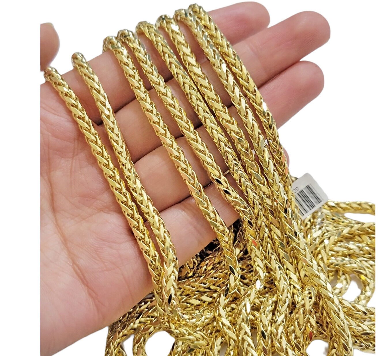 Real 10K Yellow Gold 5mm Wheat Palm Franco Spiga Chain Necklace 16" - 30" Hollow - GoldenlinQ