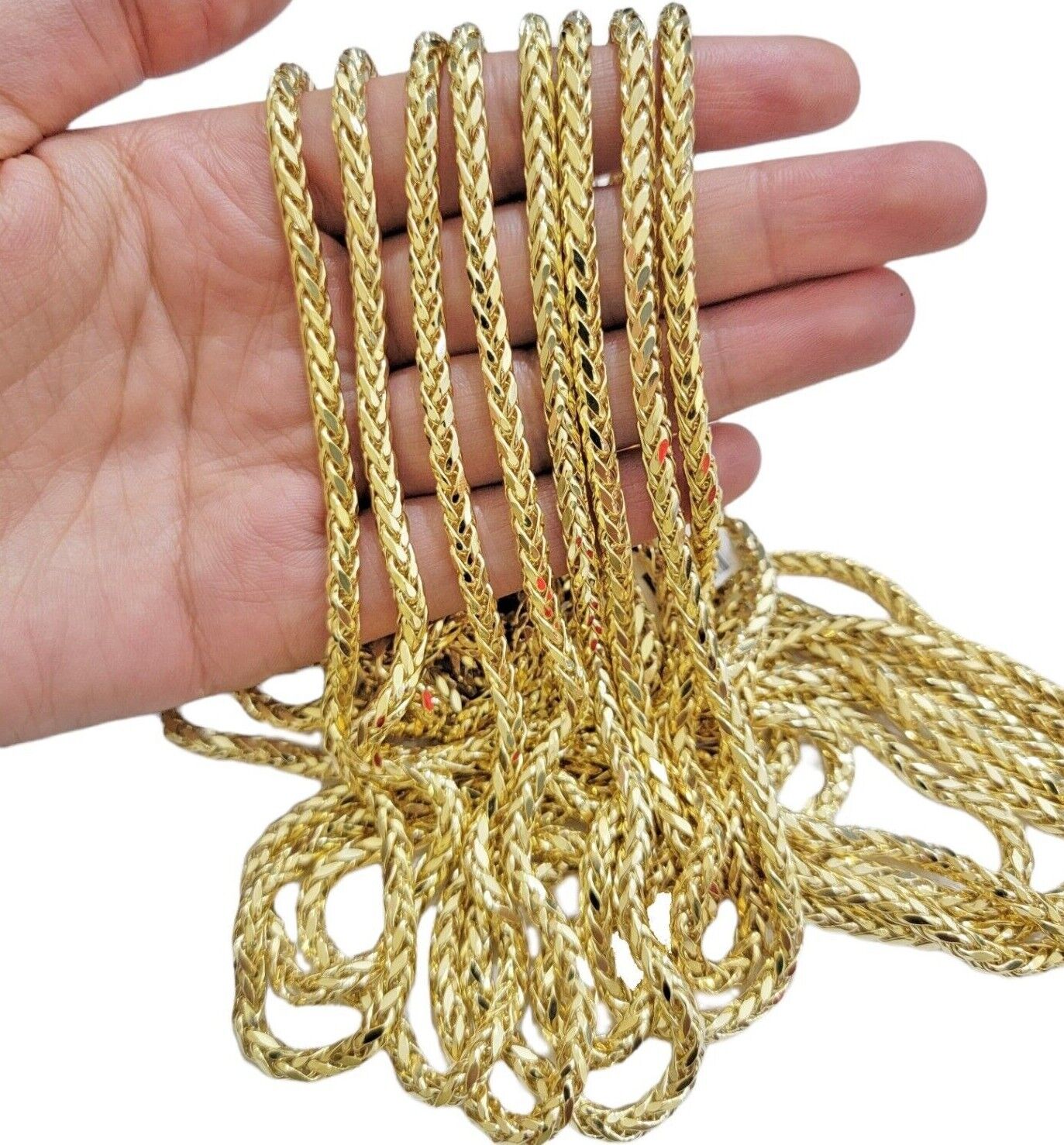 Real 10K Yellow Gold 5mm Wheat Palm Franco Spiga Chain Necklace 16" - 30" Hollow - GoldenlinQ