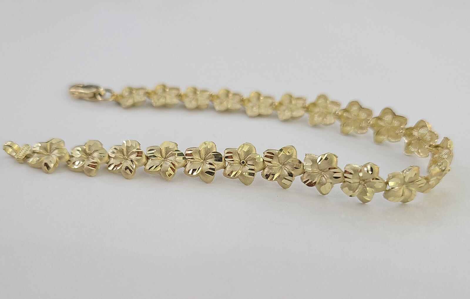 Real 10K Yellow Gold 8mm Flower Bracelet 7.5" Inch 10kt Gold - GoldenlinQ