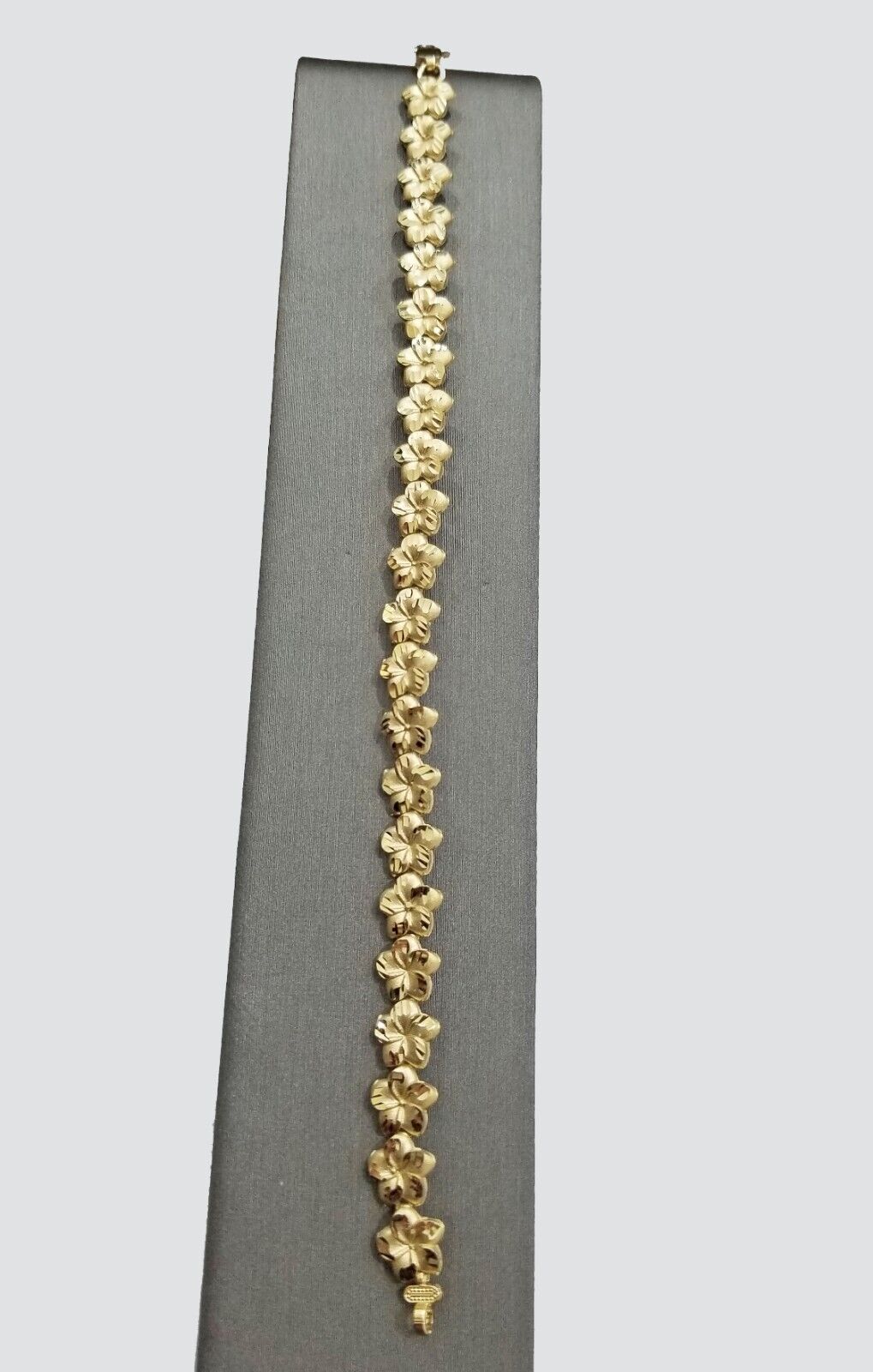 Real 10K Yellow Gold 8mm Flower Bracelet 7.5" inch 10kt Lobster lock - GoldenlinQ