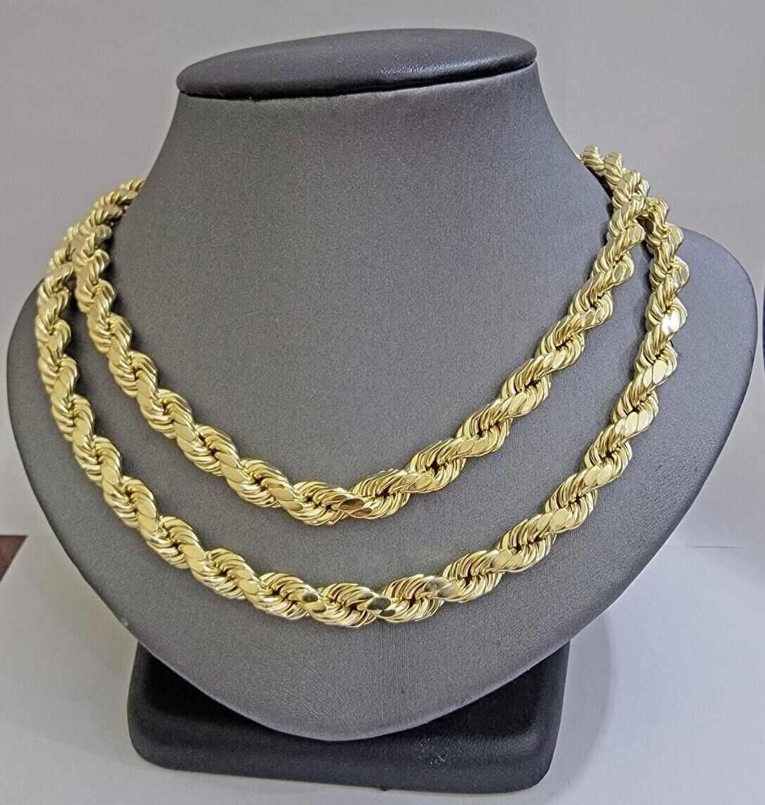 Real 10k Yellow Gold 8mm Rope Chain Necklace 18 in - 30 Inch Diamond Cuts 10kt - GoldenlinQ