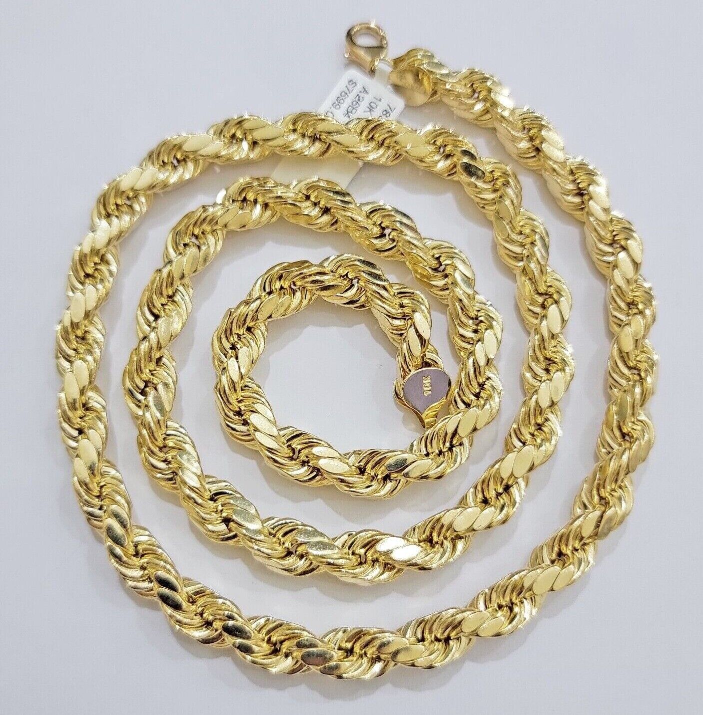 Real 10k Yellow Gold 8mm Rope Chain Necklace 18 in - 30 Inch Diamond Cuts 10kt - GoldenlinQ