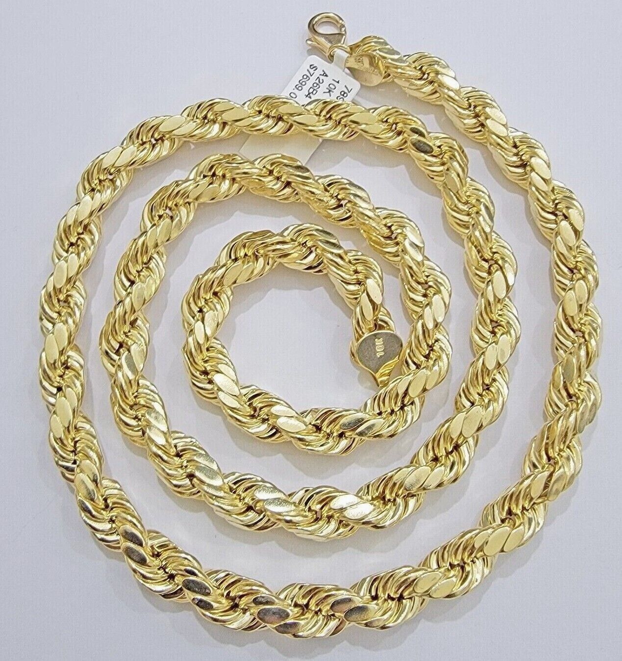 Real 10k Yellow Gold 8mm Rope Chain Necklace 18 in - 30 Inch Diamond Cuts 10kt - GoldenlinQ