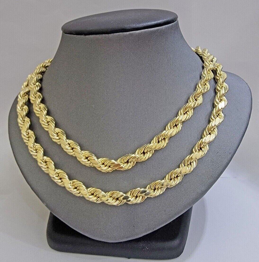 Real 10k Yellow Gold 8mm Rope Chain Necklace 18 in - 30 Inch Diamond Cuts 10kt - GoldenlinQ