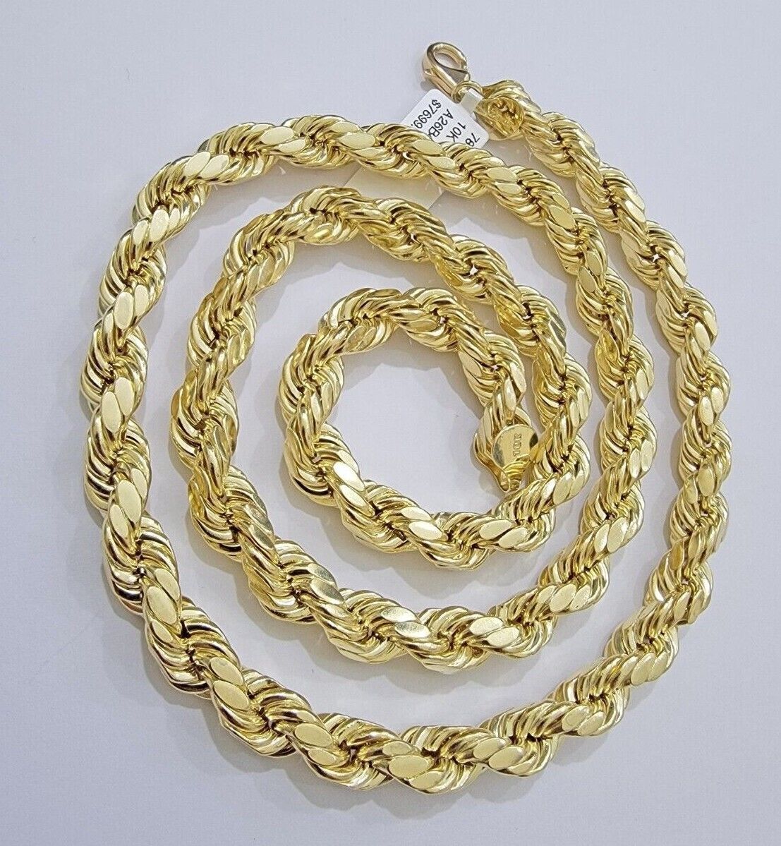Real 10k Yellow Gold 8mm Rope Chain Necklace 18 in - 30 Inch Diamond Cuts 10kt - GoldenlinQ