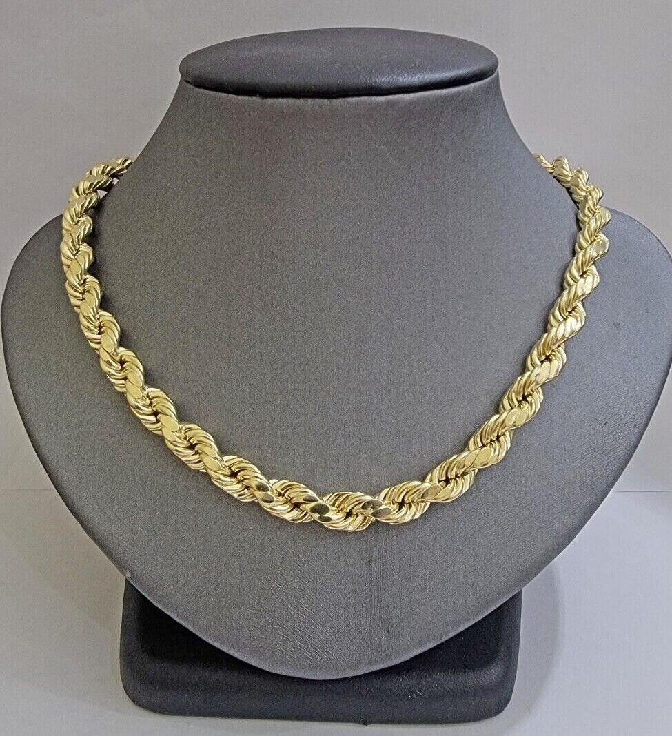 Real 10k Yellow Gold 8mm Rope Chain Necklace 18 in - 30 Inch Diamond Cuts 10kt - GoldenlinQ