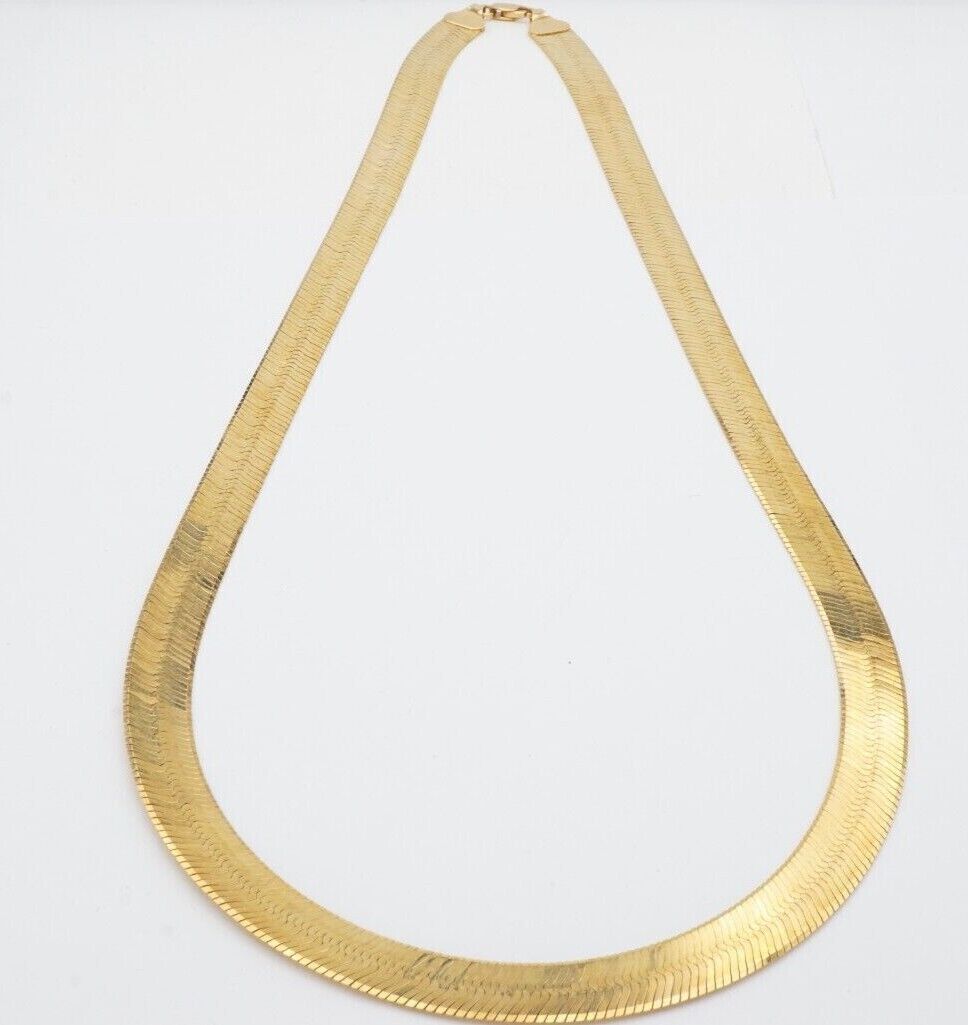 Real 10k Yellow Gold 9mm Herring Bone Chain Necklace 22" Inch Lobster lock - GoldenlinQ