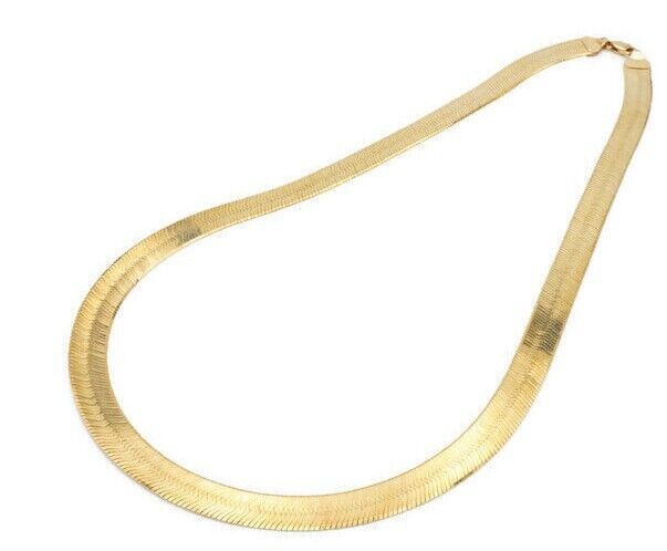 Real 10k Yellow Gold 9mm Herringbone Chain Necklace 20" Inch Lobster lock - GoldenlinQ