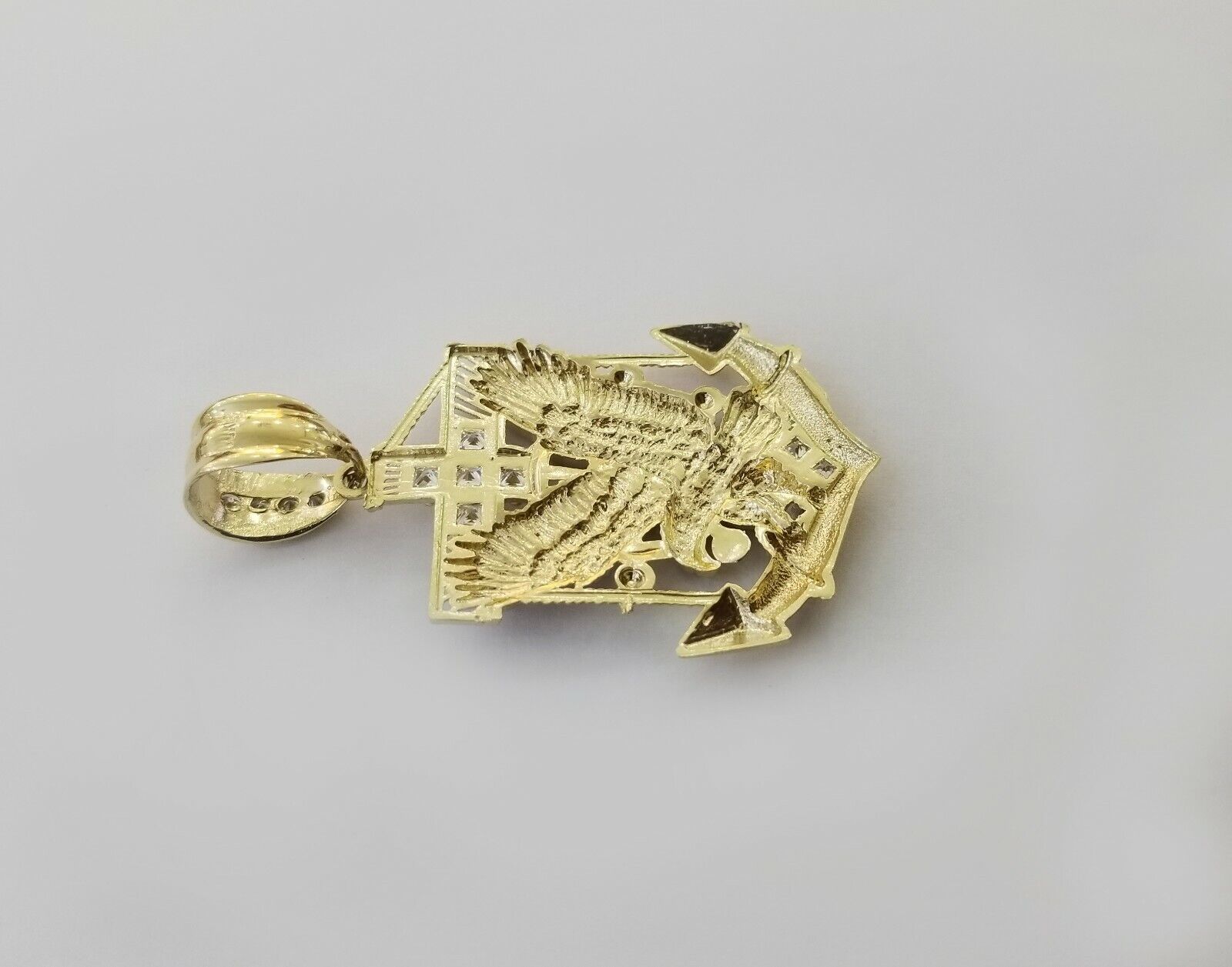 Real 10k Yellow Gold American Eagle Anchor Pendant 2 inches Charm - GoldenlinQ