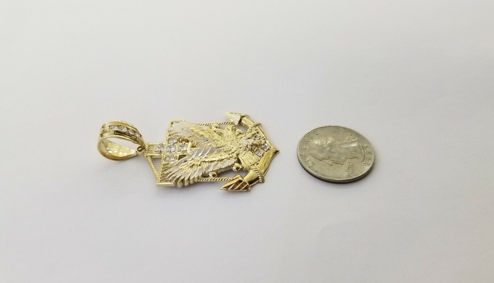 Real 10k Yellow Gold American Eagle Anchor Pendant 2 inches Charm - GoldenlinQ