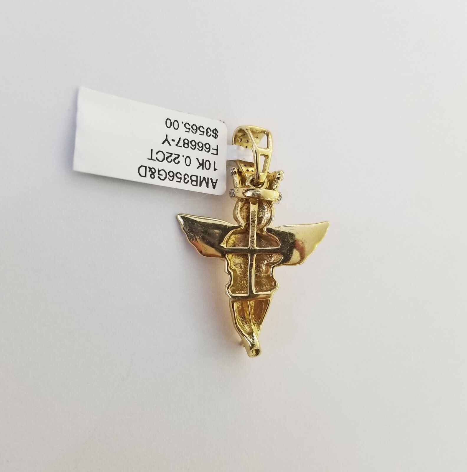 Real 10k Yellow Gold Angel Praying Hand Real Diamond Pendant Mini Angel Charm - GoldenlinQ