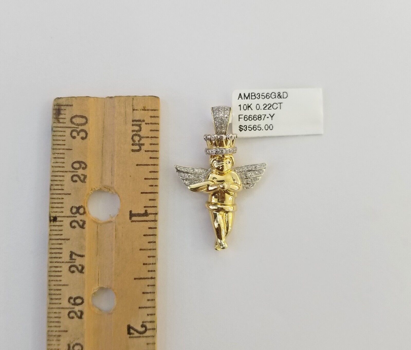 Real 10k Yellow Gold Angel Praying Hand Real Diamond Pendant Mini Angel Charm - GoldenlinQ