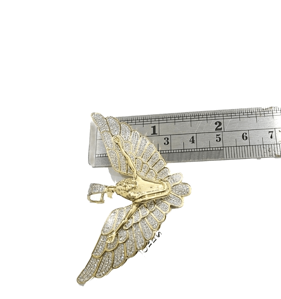 Real 10k Yellow Gold Angel Wing Diamond 1.17CT Charm Pendant 10kt for Chain - GoldenlinQ