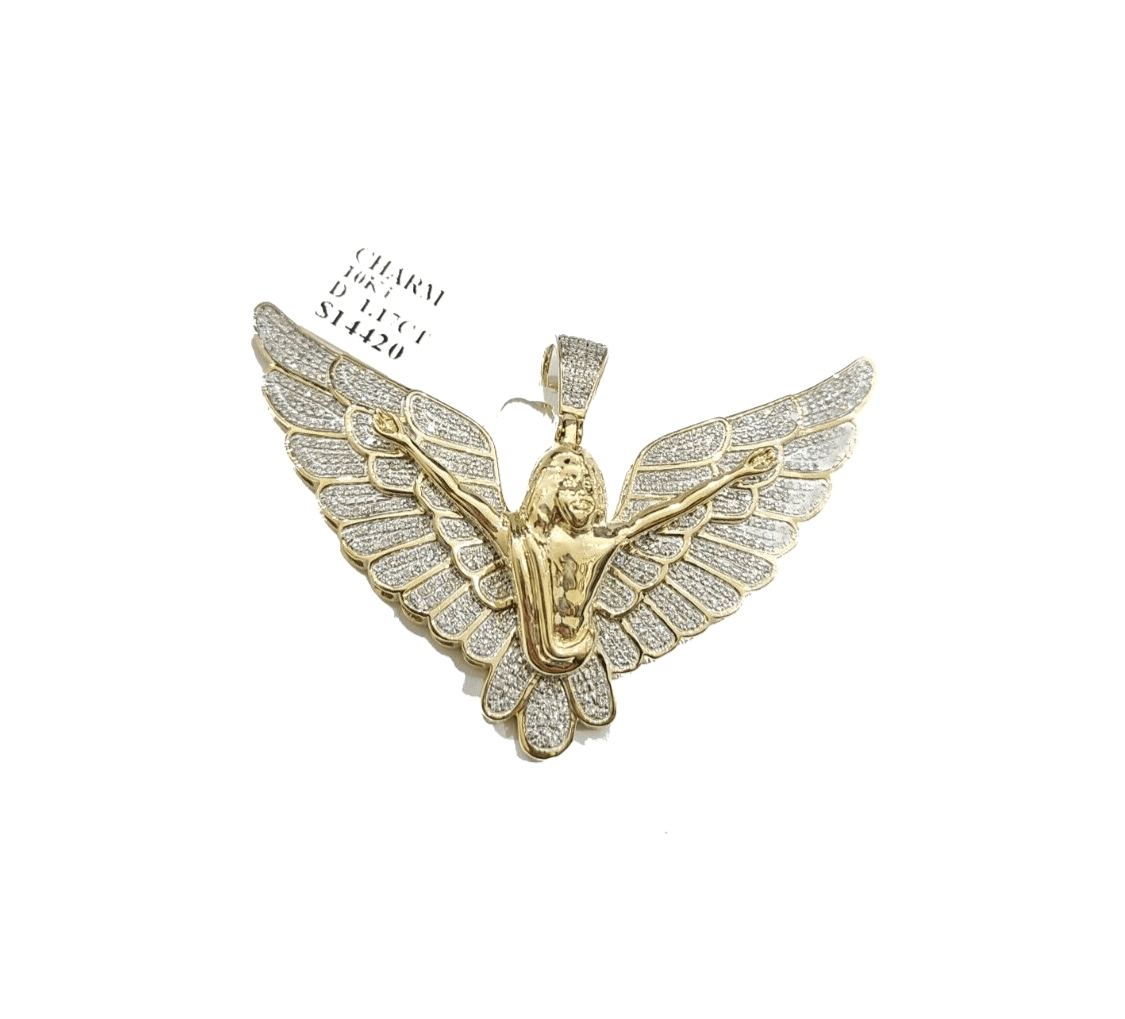 Real 10k Yellow Gold Angel Wing Diamond 1.17CT Charm Pendant 10kt for Chain - GoldenlinQ