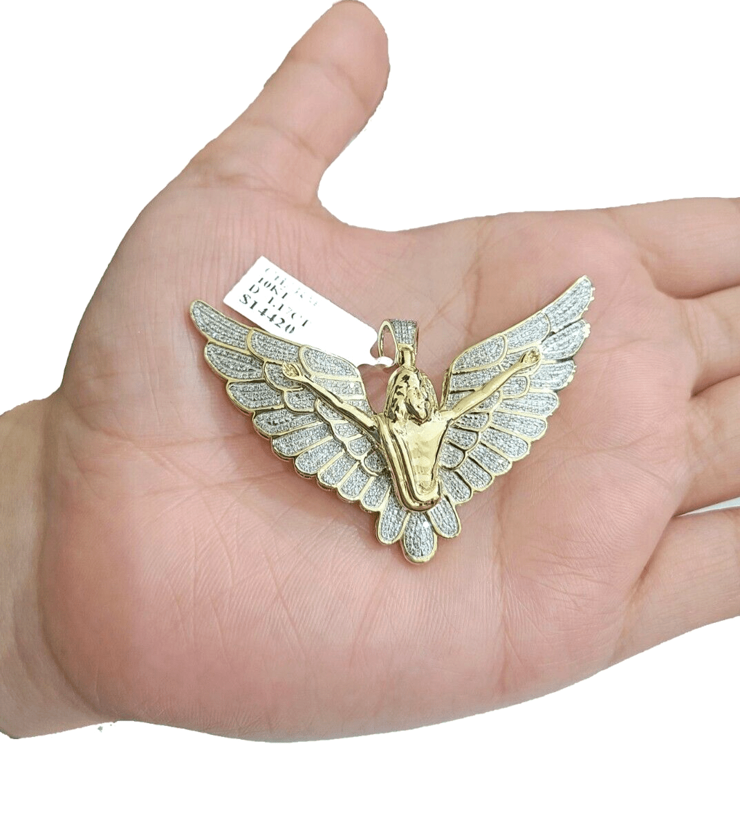 Real 10k Yellow Gold Angel Wing Diamond 1.17CT Charm Pendant 10kt for Chain - GoldenlinQ