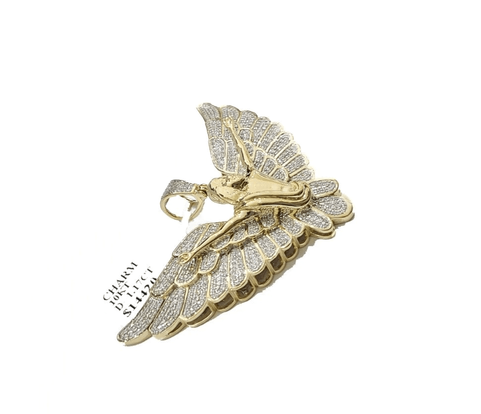 Real 10k Yellow Gold Angel Wing Diamond 1.17CT Charm Pendant 10kt for Chain - GoldenlinQ
