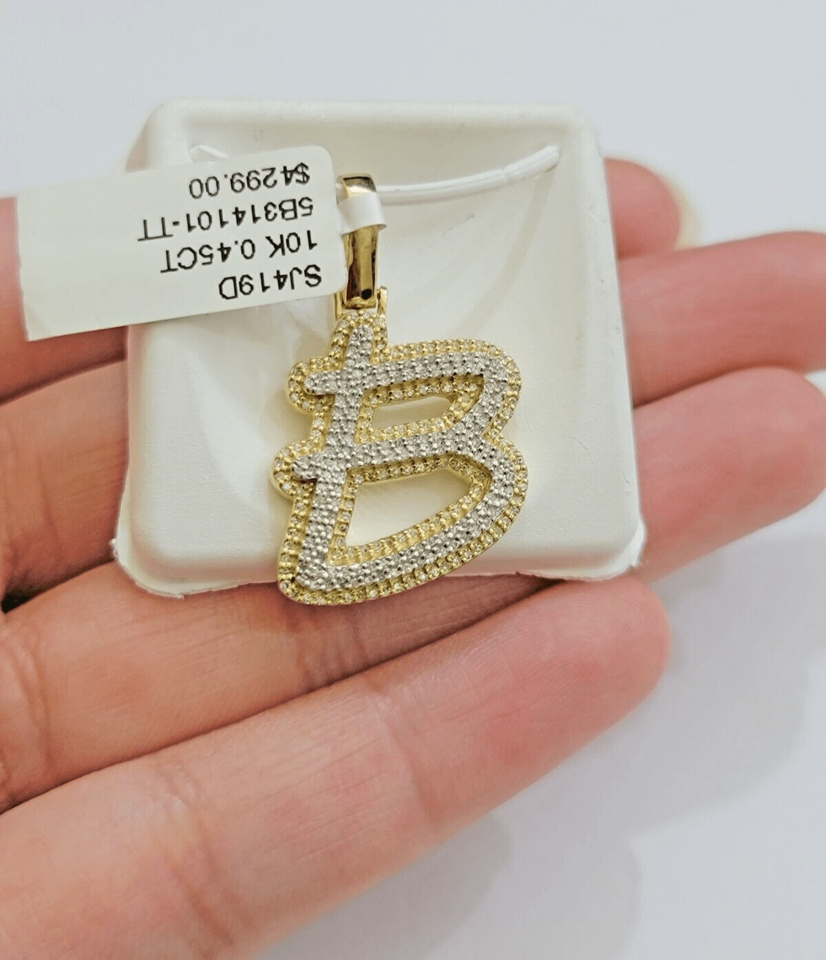 Real 10k Yellow Gold B Charm Pendant Letter Initial With Diamonds For Mens - GoldenlinQ