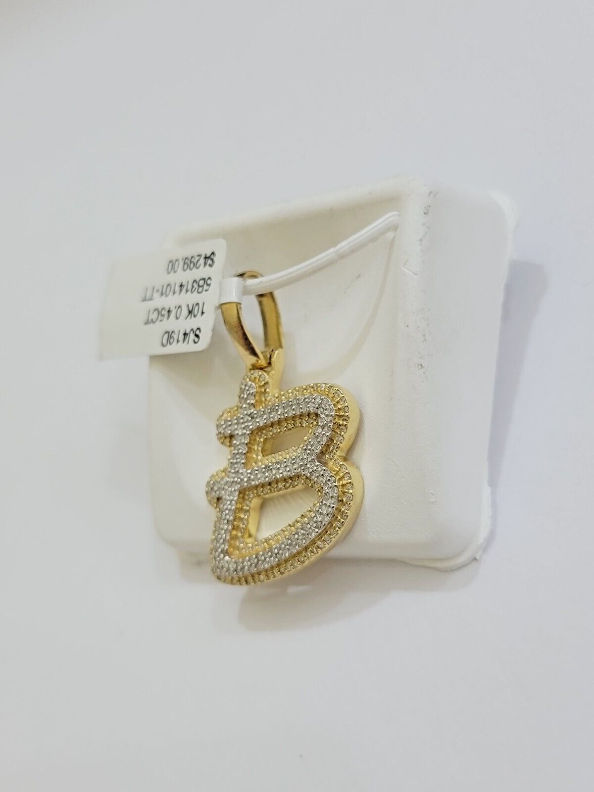 Real 10k Yellow Gold B Charm Pendant Letter Initial With Diamonds For Mens - GoldenlinQ