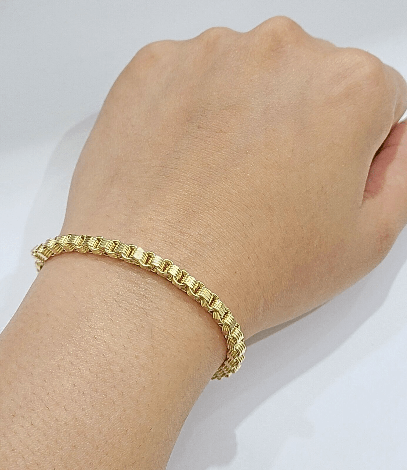 Real 10k Yellow Gold Box Byzantine Bracelet 4mm Unisex 9.5" inch 10kt Men Women - GoldenlinQ