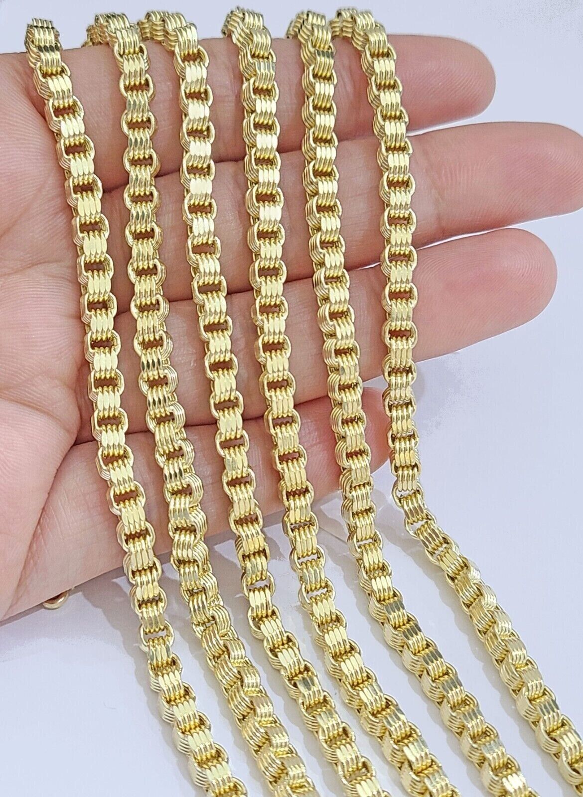 Real 10K Yellow Gold Box Byzantine Chain 4mm Necklace 18 - 30'' Inch Lobster Lock - GoldenlinQ