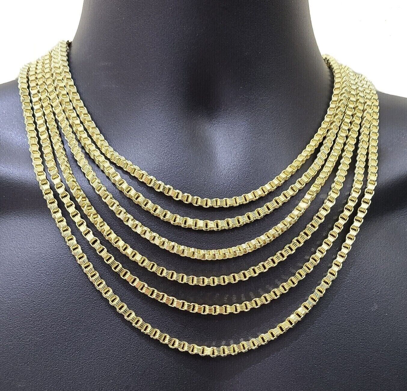 Real 10K Yellow Gold Box Byzantine Chain 4mm Necklace 18 - 30'' Inch Lobster Lock - GoldenlinQ