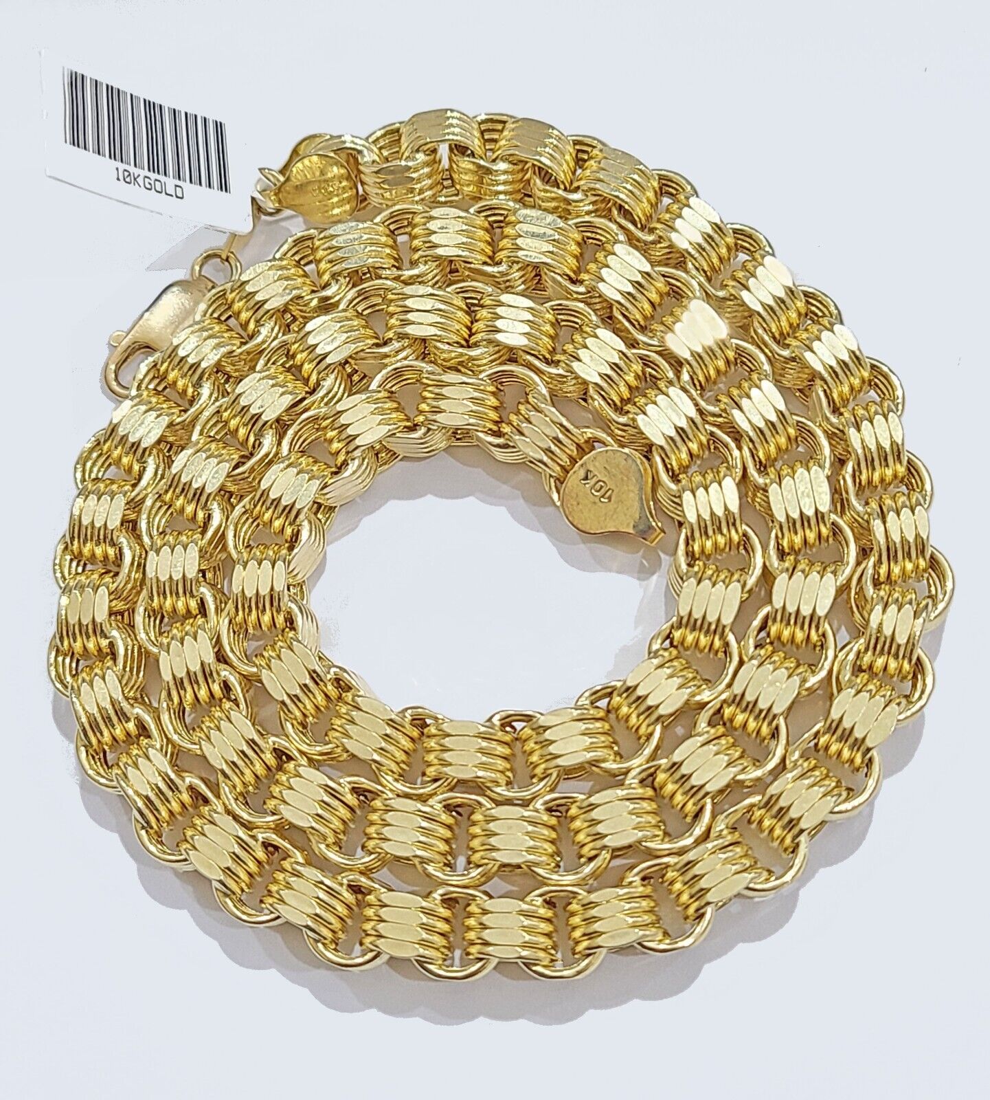 Real 10k Yellow Gold Box Byzantine Chain 7mm 22" inch Unisex 10kt Necklace Men's - GoldenlinQ