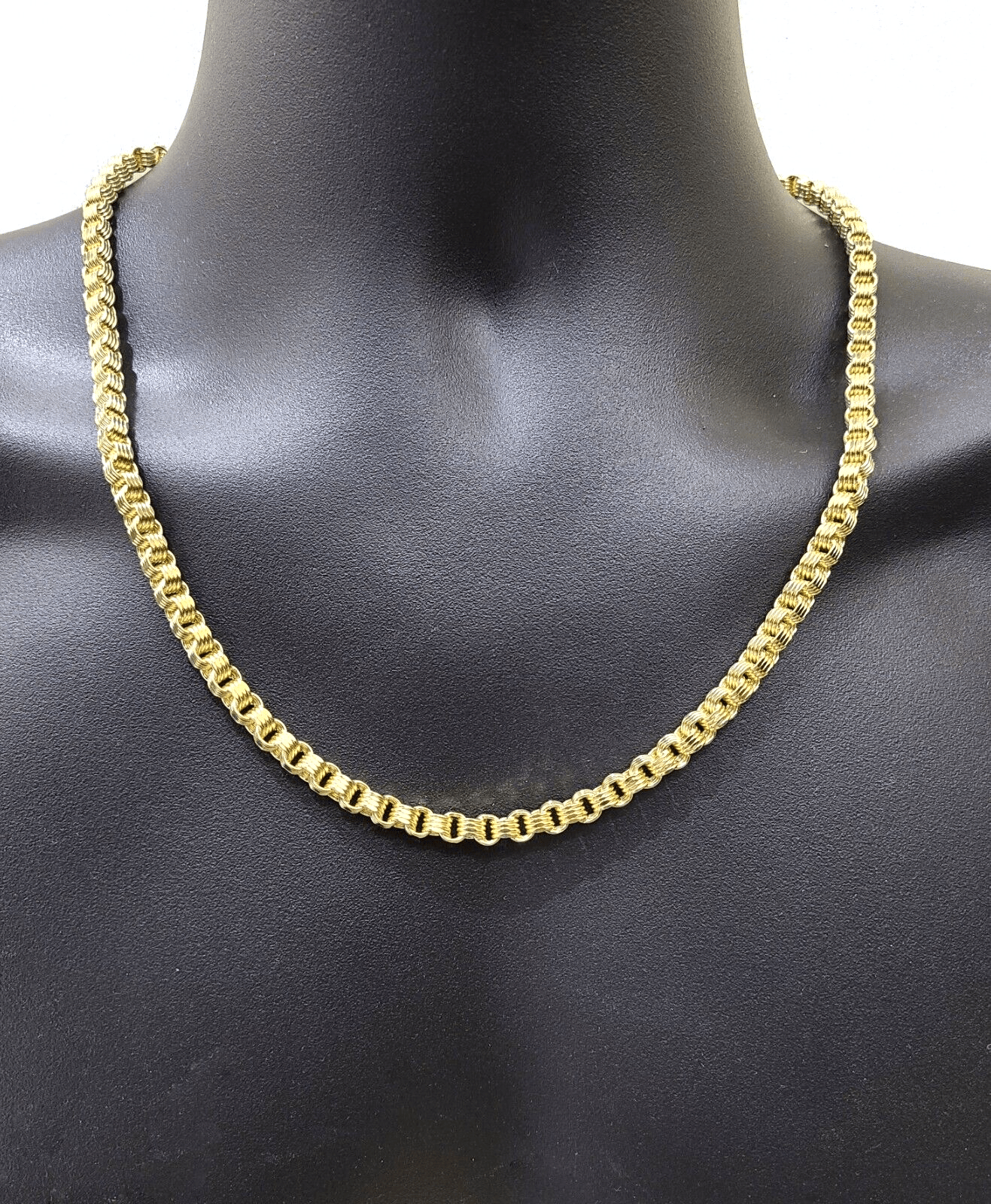 Real 10k Yellow Gold Box Byzantine Necklace 5mm 22" inch Unisex 10kt Chain - GoldenlinQ